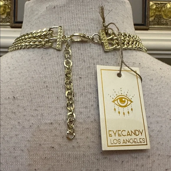 “eye candy” Gold-Tone Panther Choker Necklace w/ rhinestones & Gn. Crystal Eyes - Picture 2 of 4